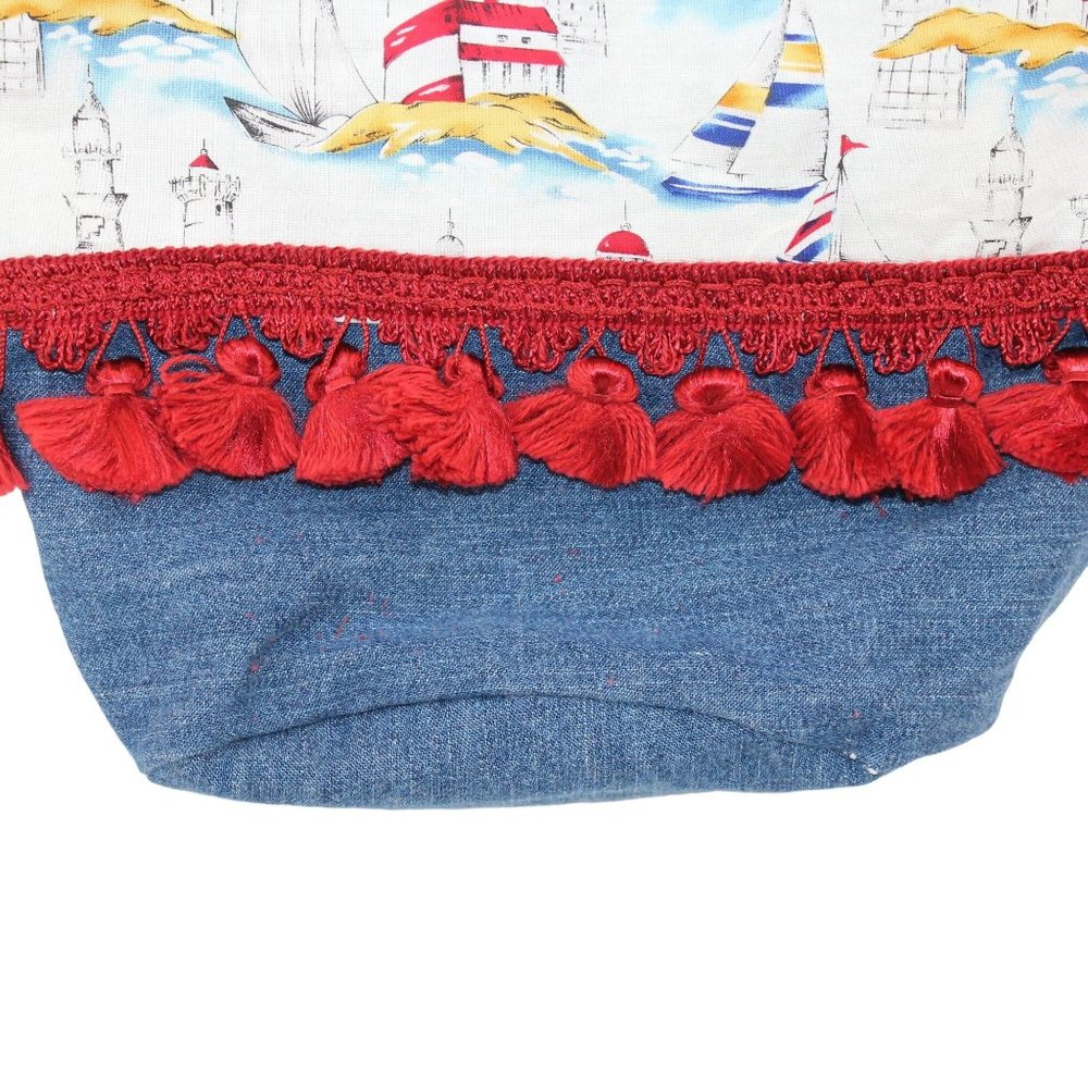Handcrafted Handsewn Lighthouse Plaid Denim Embellished Lined Shoulder Purse Bag - Picture 11 of 16